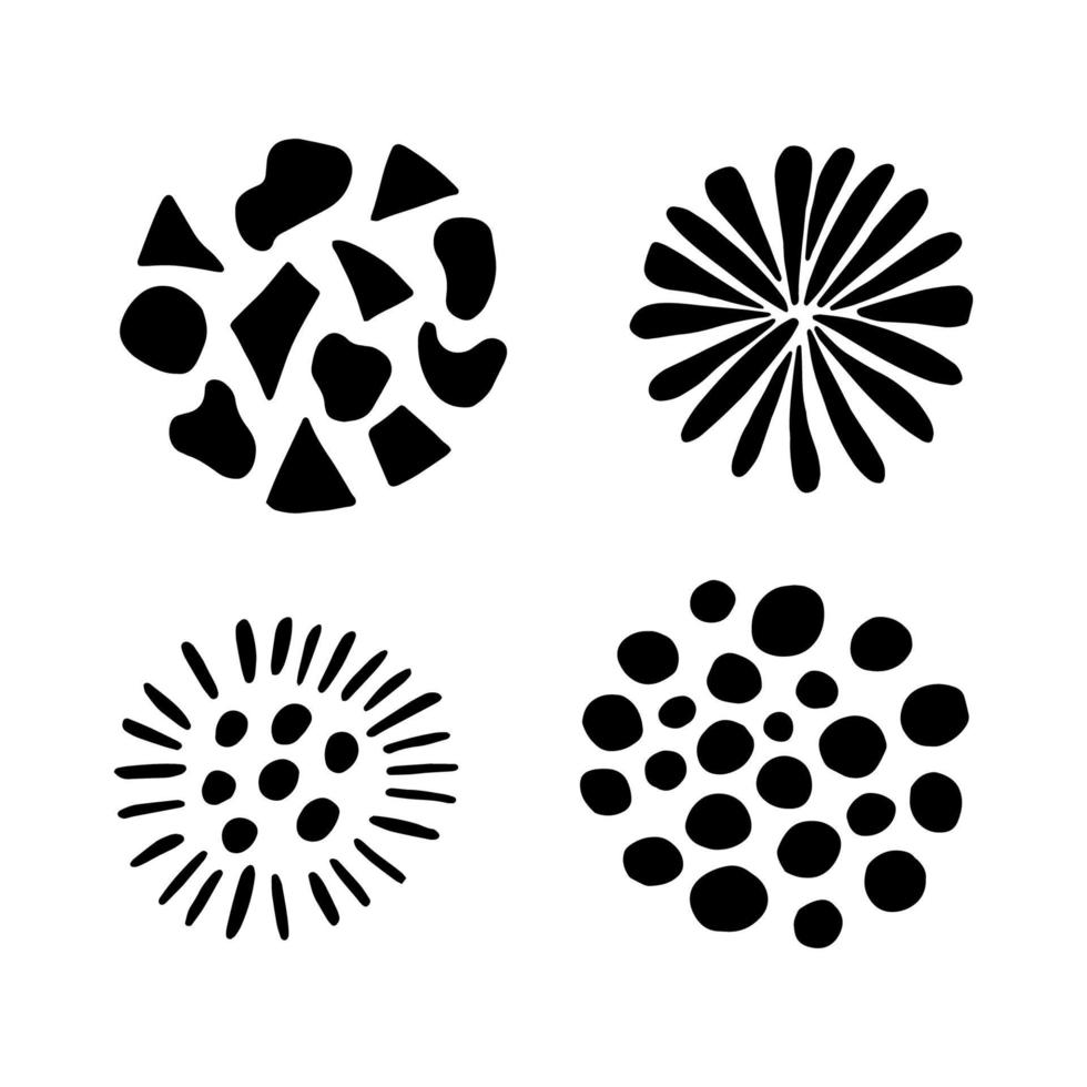 conjunto de formas abstractas redondas para el diseño de emblemas, carteles, pegatinas, redes sociales. ilustración moderna dibujada a mano en estilo garabato vector