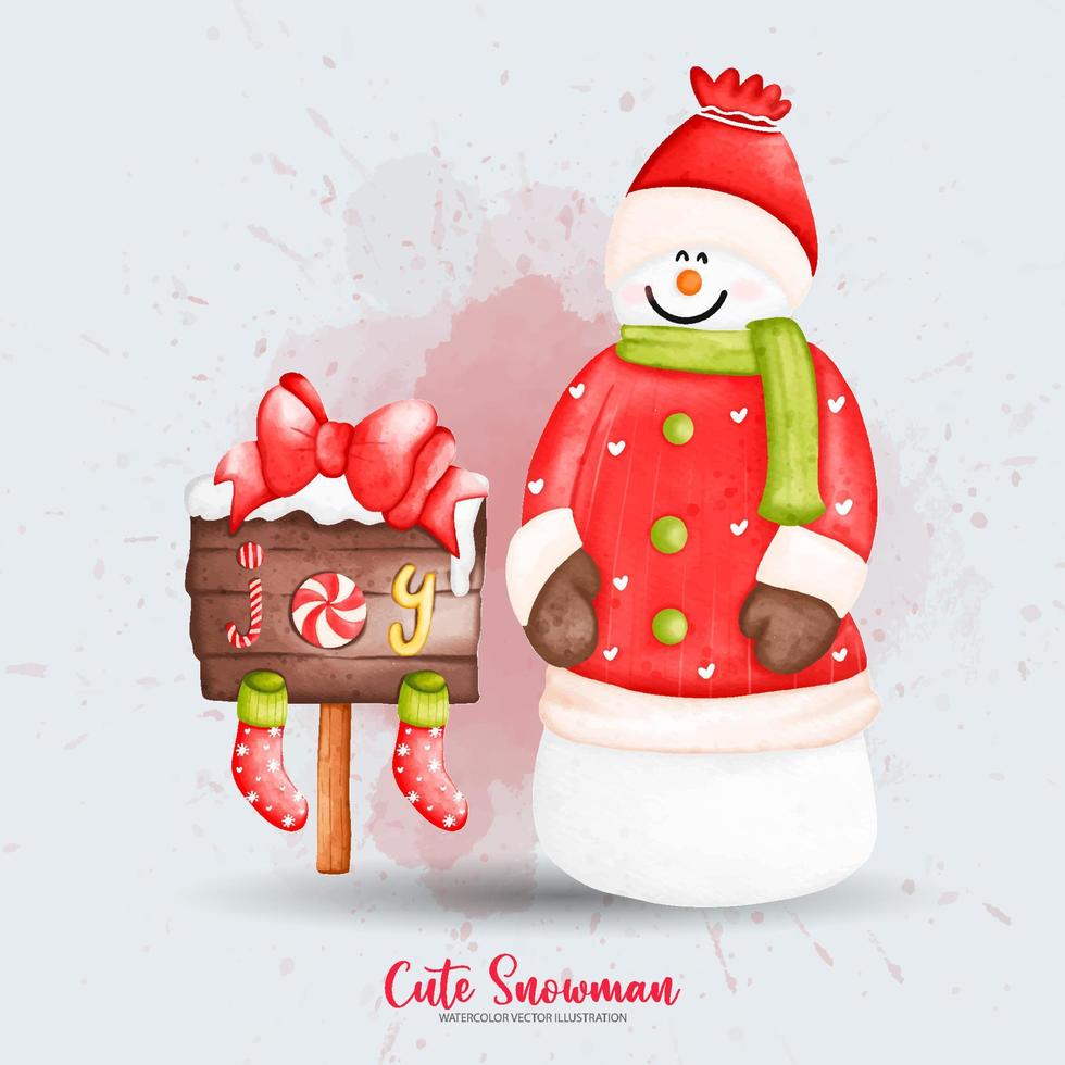 Cute Christmas Snowman set. Watercolor Snowman, Winter illustration. Watercolor illustration vector