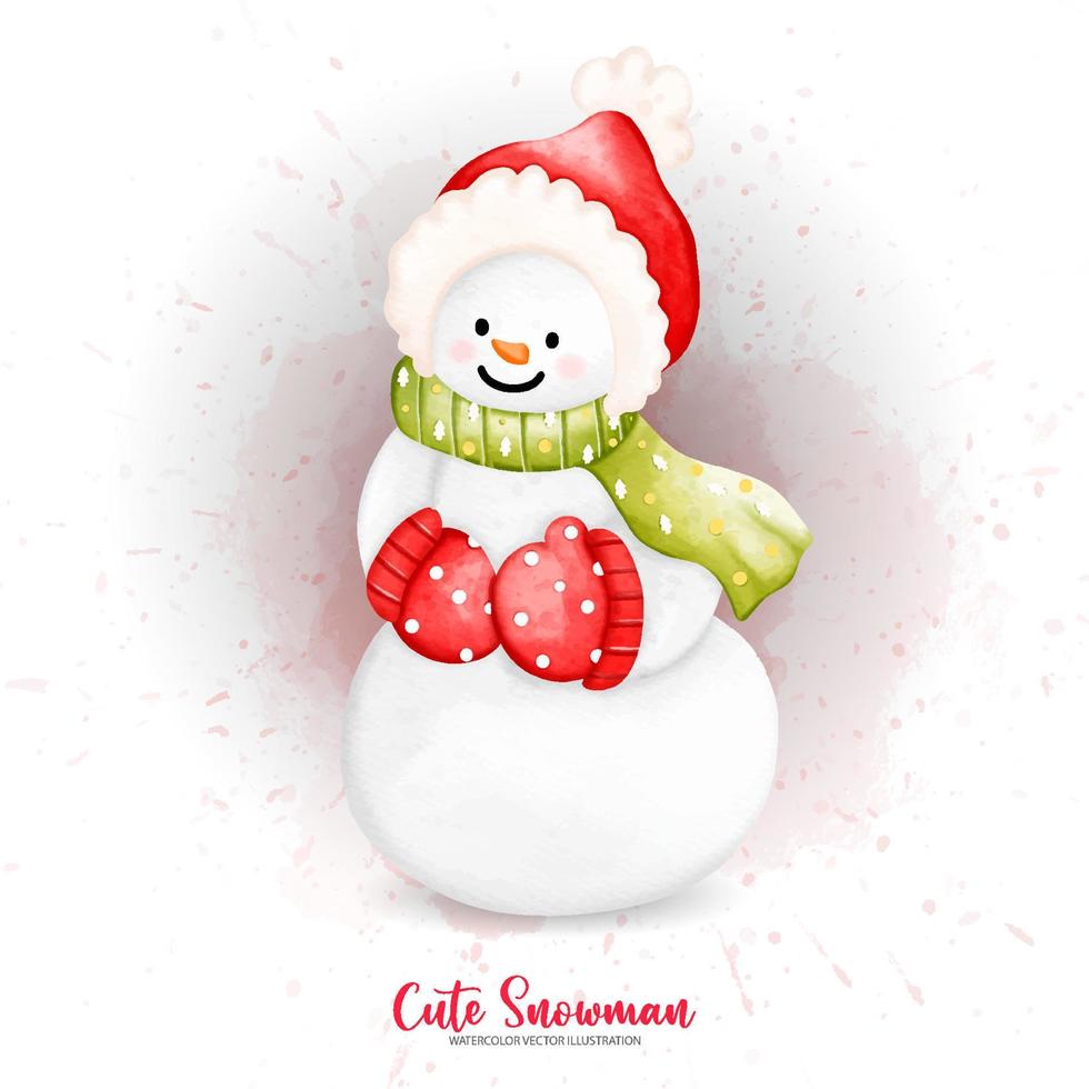 Christmas Snowman, Watercolor Snowman, Winter illustration. Digital paint watercolor illustration vector