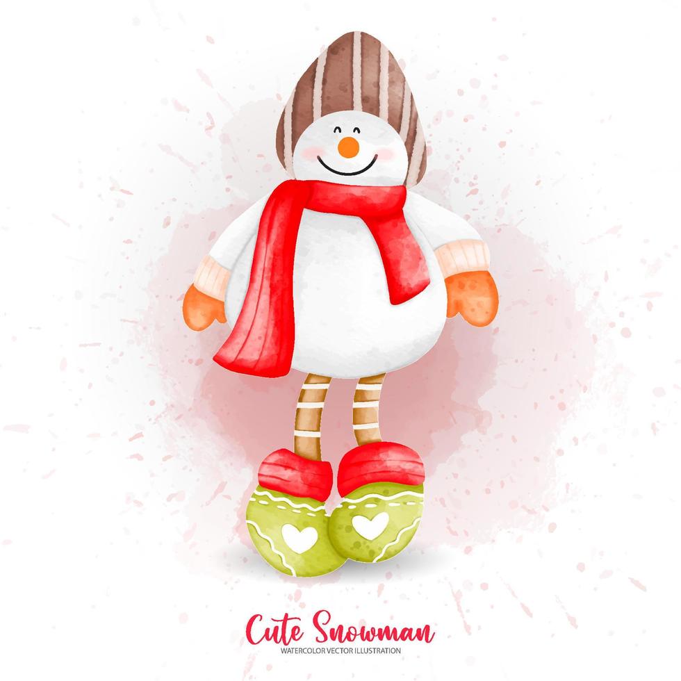 Decoration for winter seasonal, Cute Winter Watercolor Snowman, Watercolor illustration vector