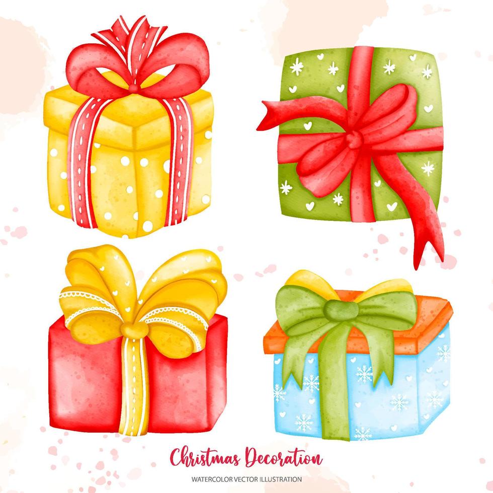 Watercolor gift box set with bow, Digital paint watercolor illustration