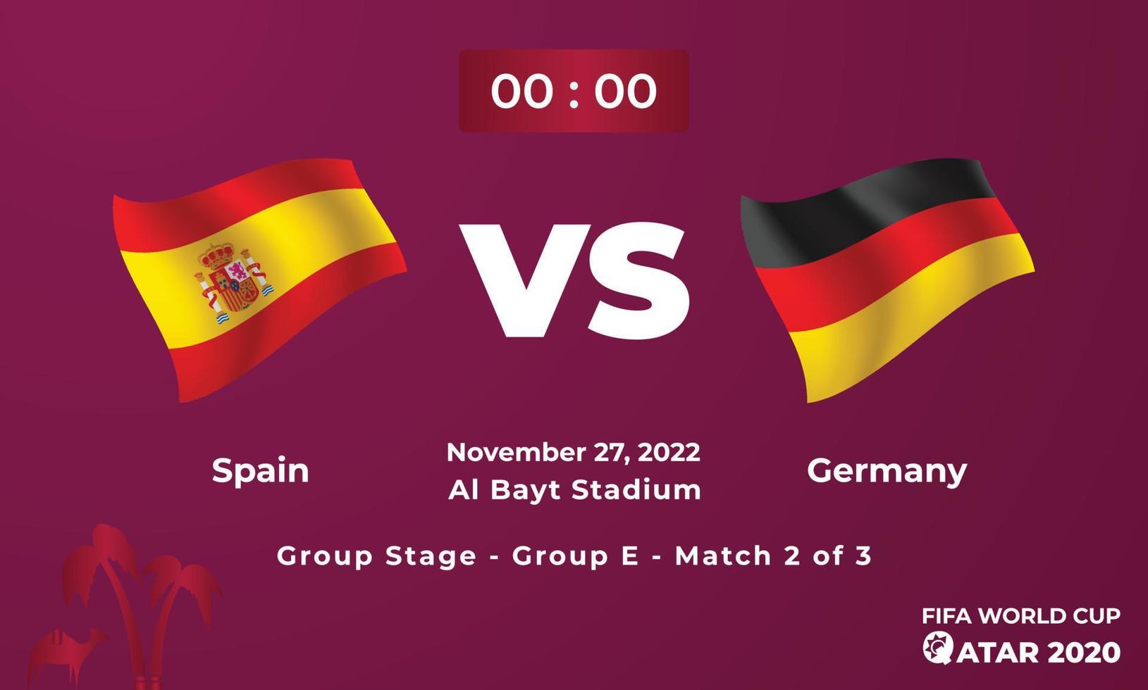 plantilla de partido de fútbol españa vs alemania, copa mundial de la fifa en qatar 2022 vector