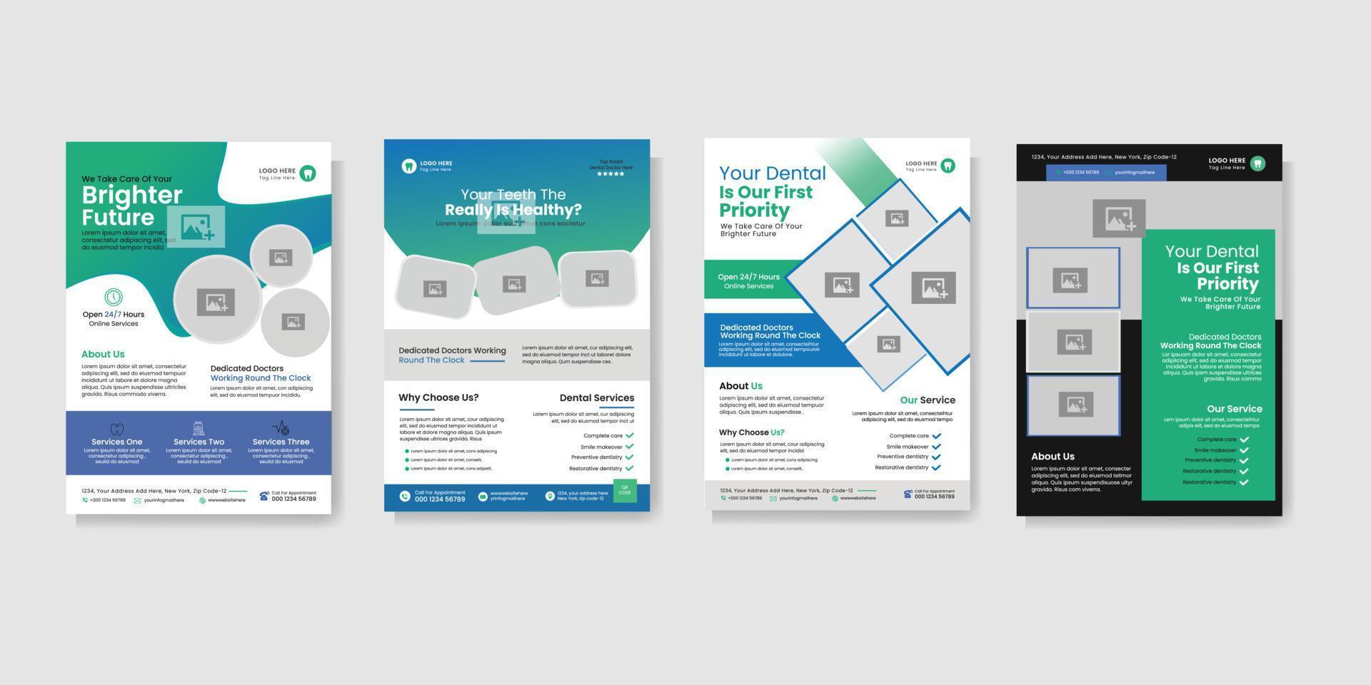 Medical And Dental Flyer Template. Dentistry posters set. vector