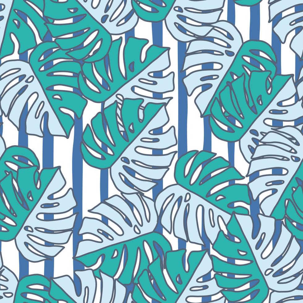 Outline monstera silhouettes seamless pattern. Palm leaves endless background. Botanical wallpaper. vector