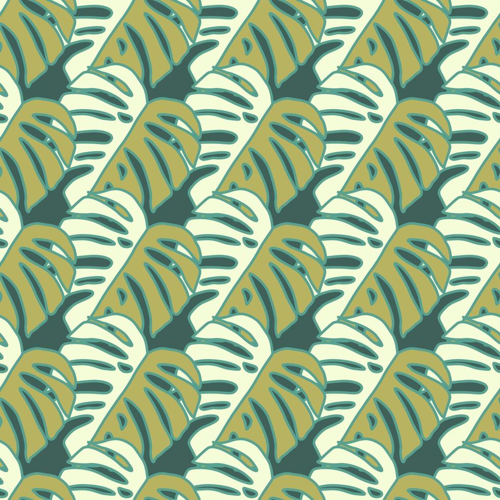 Outline monstera silhouettes seamless pattern. Palm leaves endless background. Botanical wallpaper. vector