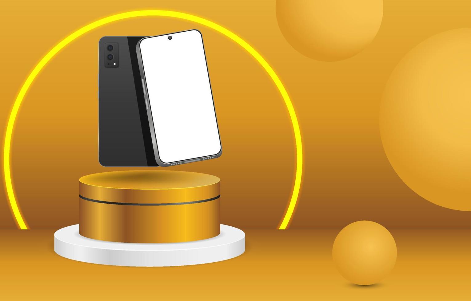 Mock Up Phone on Podium with Gold Color vector