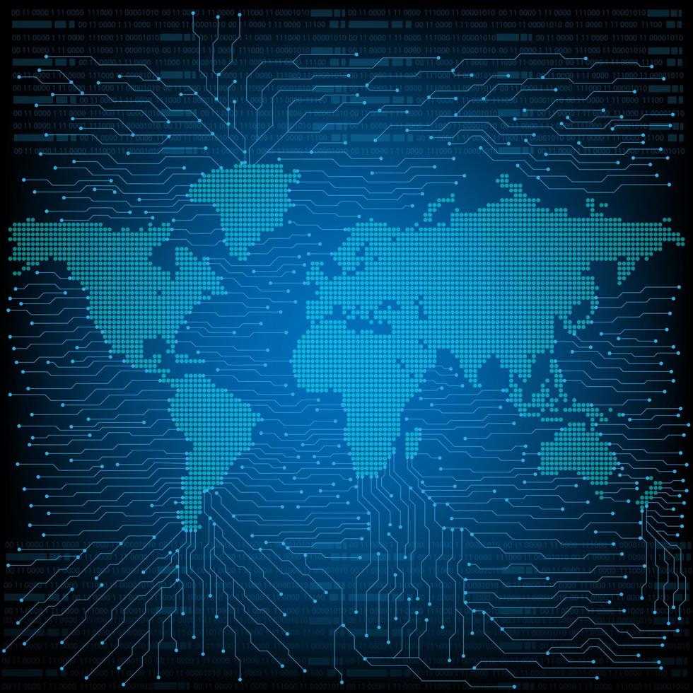 conexión de mapa mundial con placa de circuito electrónico fondo de sitio web moderno futurista o vector de portada para concepto de tecnología y finanzas y empresa futura de educación