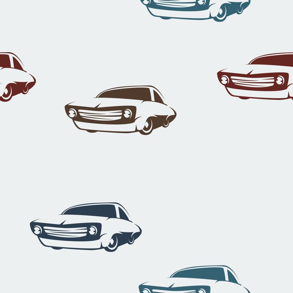 Editable Three-Quarter Oblique View Classic Retro Car Vector Illustration in Simple Flat Monochrome Cartoon Style with Various Colors as Seamless Pattern for Transportation or Hobby Related Background