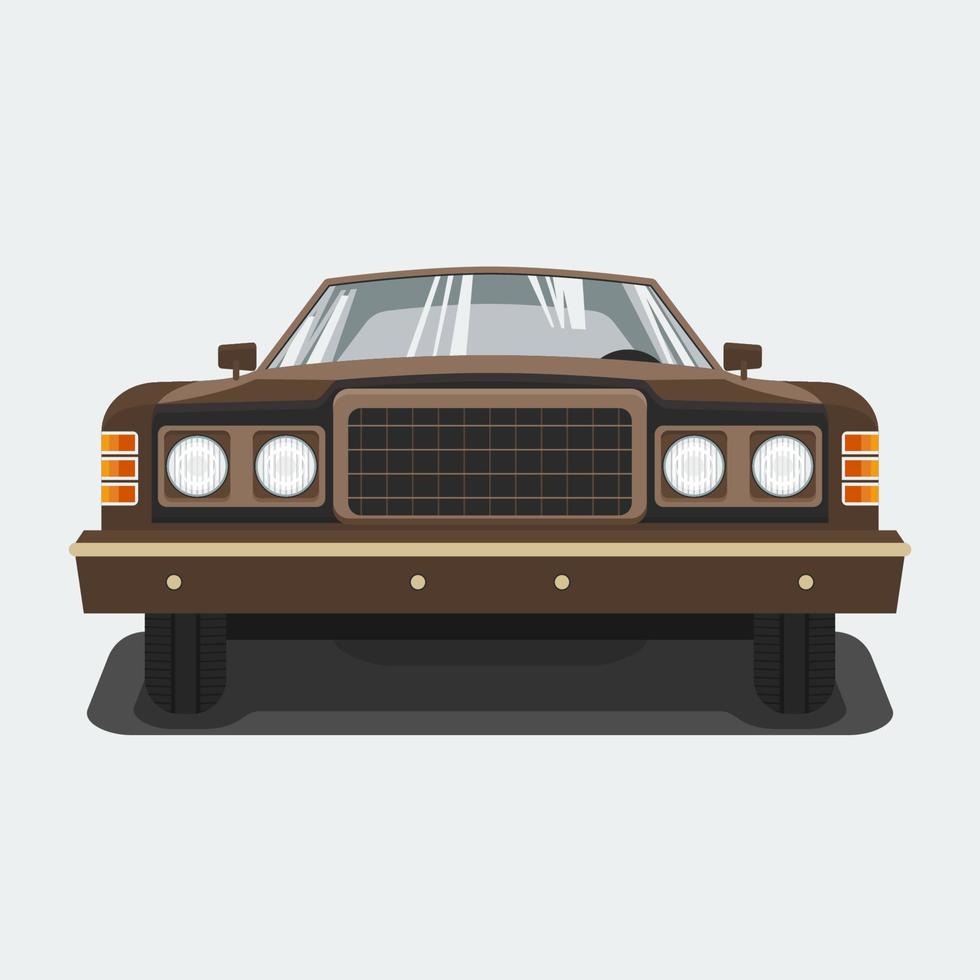 Editable Front View Brown Classic Car Vector Illustration for Transportation or Hobby Related Design