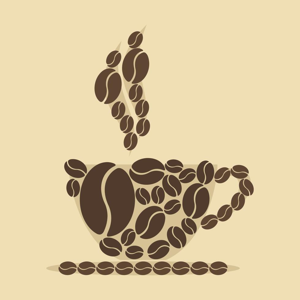 granos de café dispuestos editables para formar una ilustración de vector de taza en estilo plano para elementos adicionales de café o proyectos de diseño relacionados con productos de café