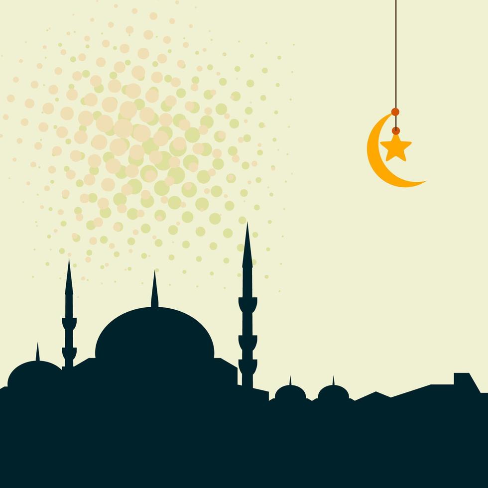 Editable Turkish Mosque Silhouette Vector Illustration with Hanging Crescent and Star Symbol for Text Background of Hijri New Year and Other Islamic Religious Moments