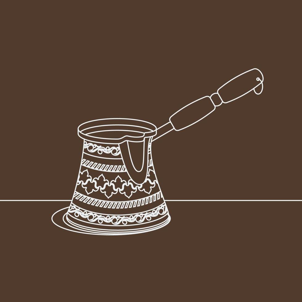 Editable Cezve Turkish Coffee Pot Brewing Equipment Vector Illustration with Detailed Pattern in Outline Style for Cafe and Ottoman Turkish Culture Tradition Related Projects