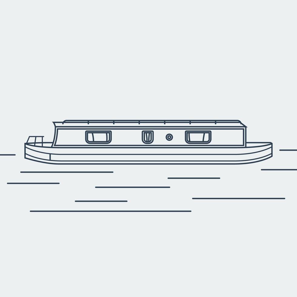 ilustración de vector de barco angosto de vista lateral editable en estilo de esquema para transporte o recreación del diseño relacionado con el reino unido o europa