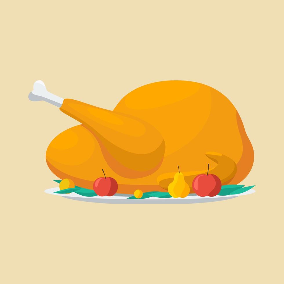 pavo asado editable con frutas en la placa ilustración vectorial para el día de acción de gracias vector