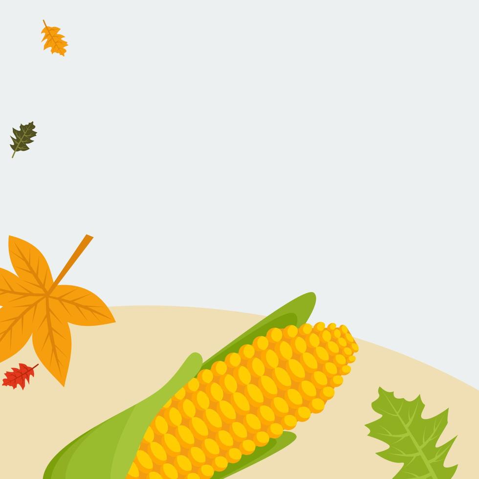 Editable Thanksgiving Text Background with Corn and Autumn Leaves Vector Illustration