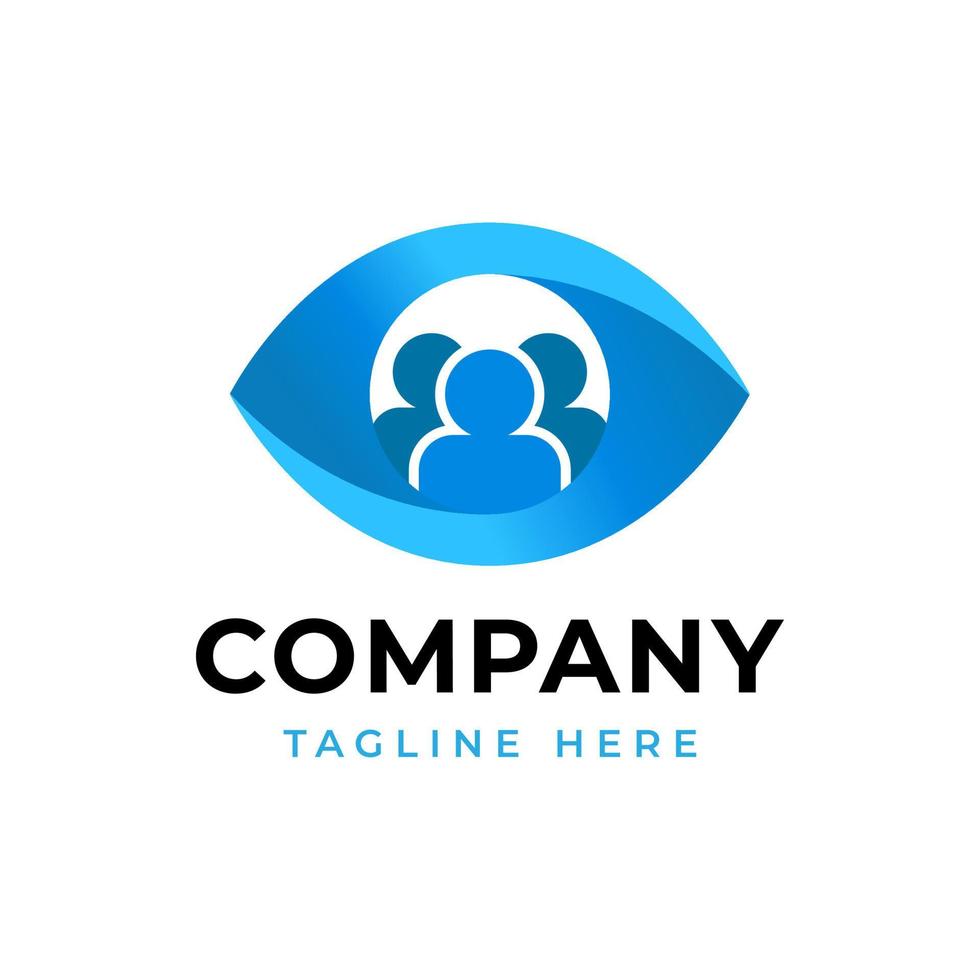 Simple eye with people group business icon vector logo