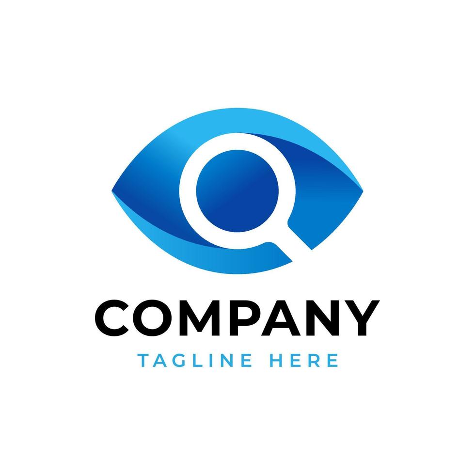 Simple eye with hidden magnifier icon vector logo