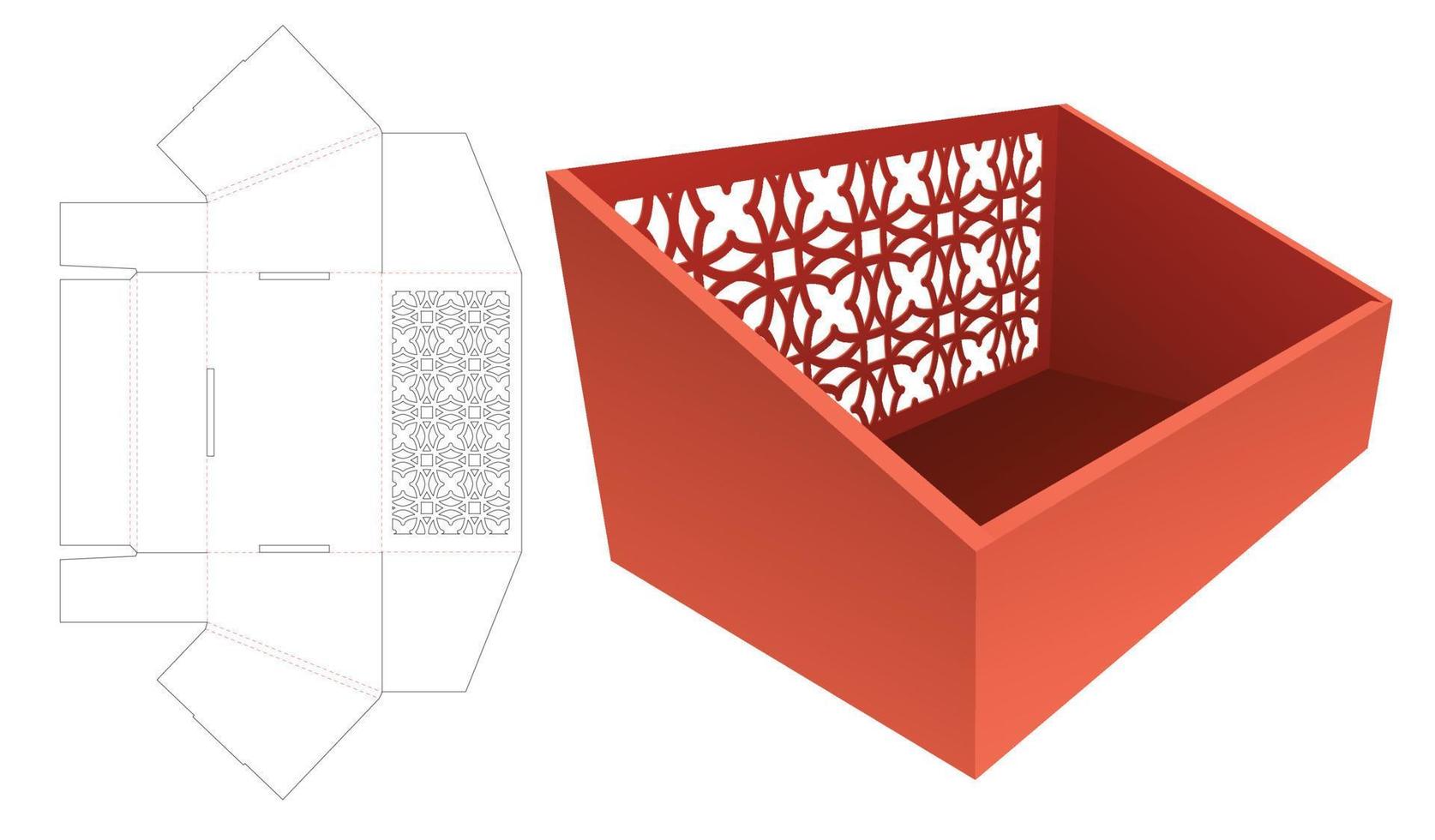 Sloped tray with stenciled pattern die cut template and 3D mockup vector
