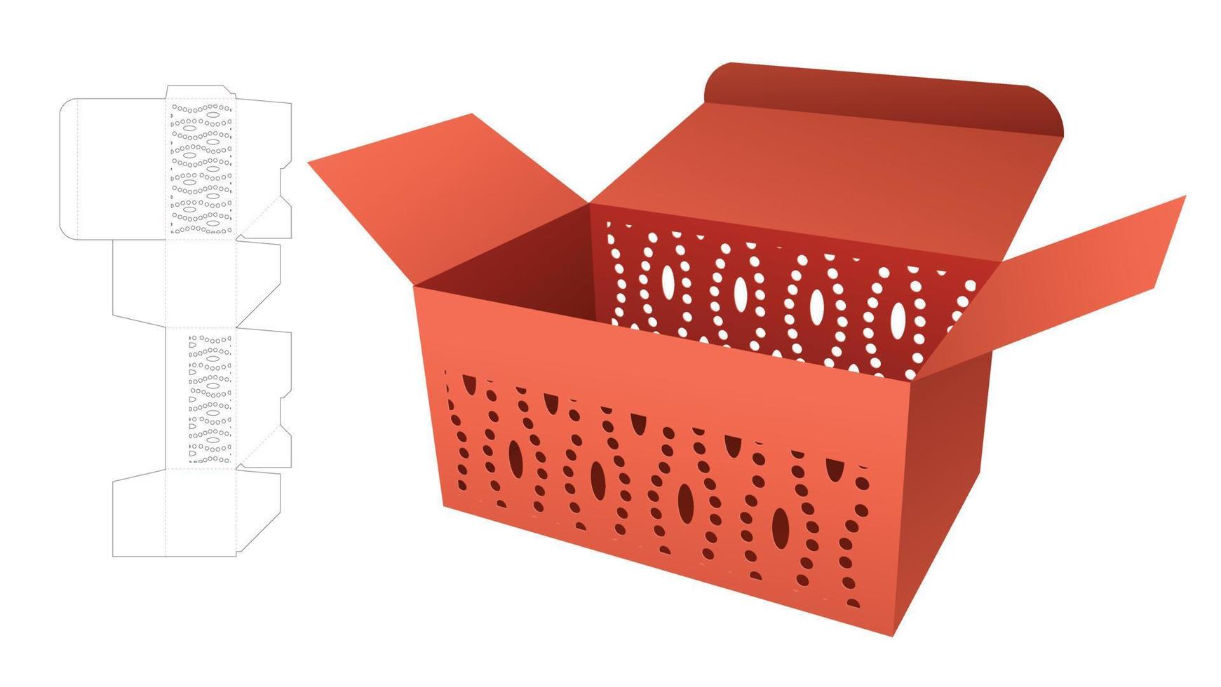 Box with stenciled dot pattern on 2 walls die cut template and 3D mockup vector