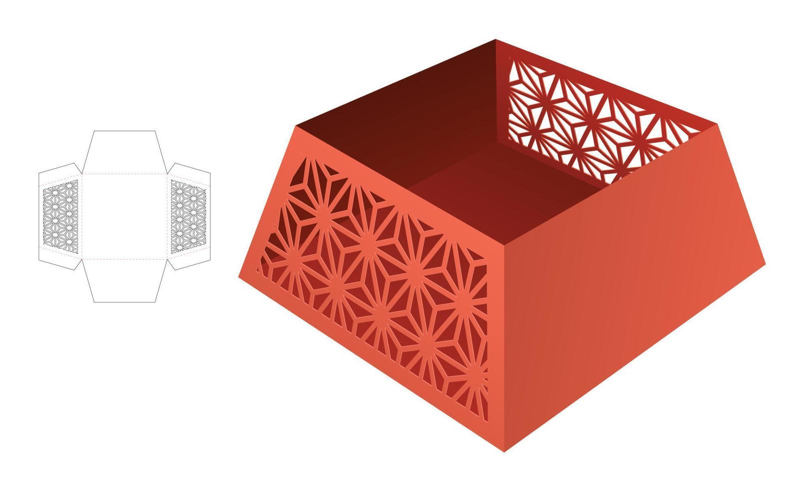 bandeja trapezoidal de cartón con plantilla troquelada de patrón estarcido y maqueta 3d vector