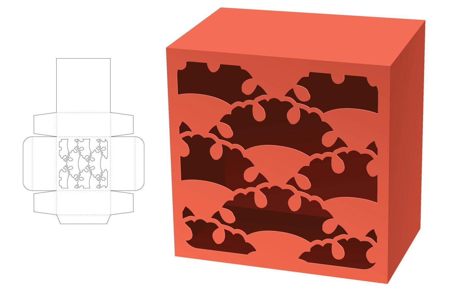 caja cuadrada con plantilla troquelada de patrón japonés estampado y maqueta 3d vector