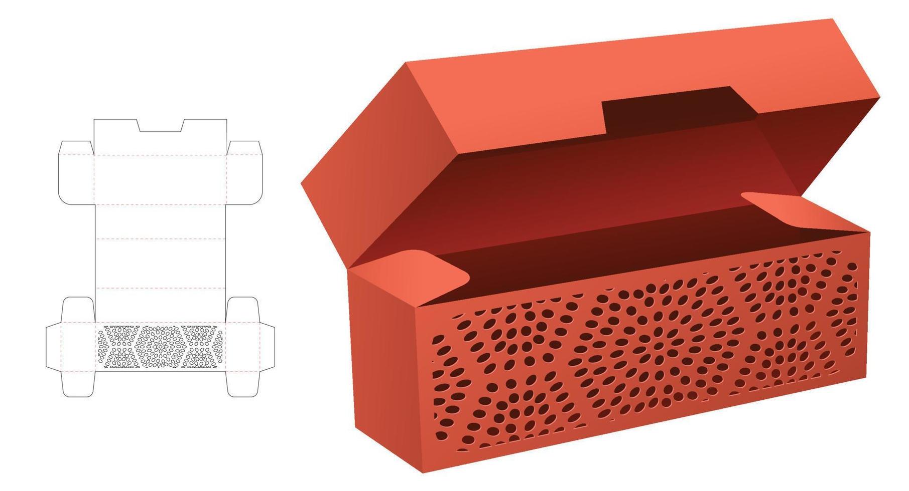 caja larga abatible con plantilla troquelada de patrón estarcido oculto y maqueta 3d vector