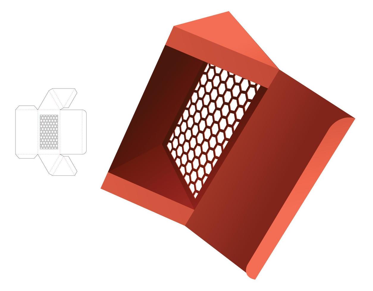 caja triangular con patrón troquelado plantilla troquelada y maqueta 3d vector