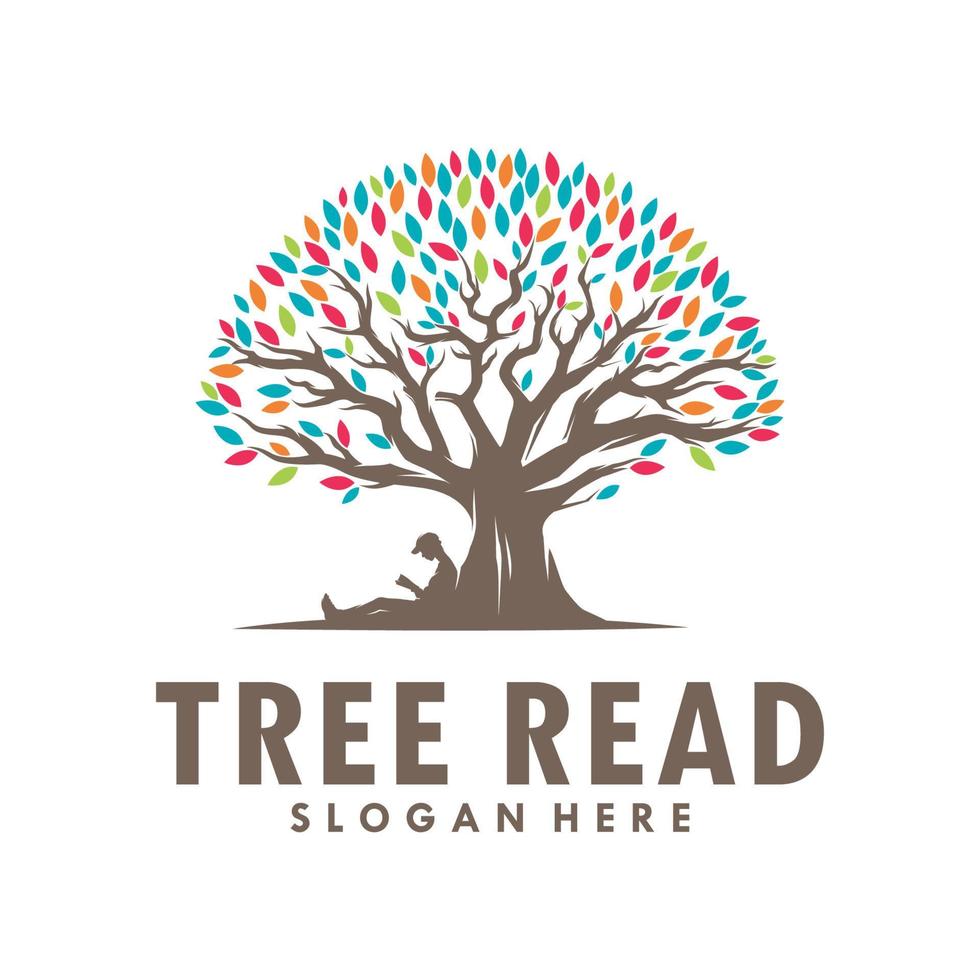 a people reading book under tree  logo vector