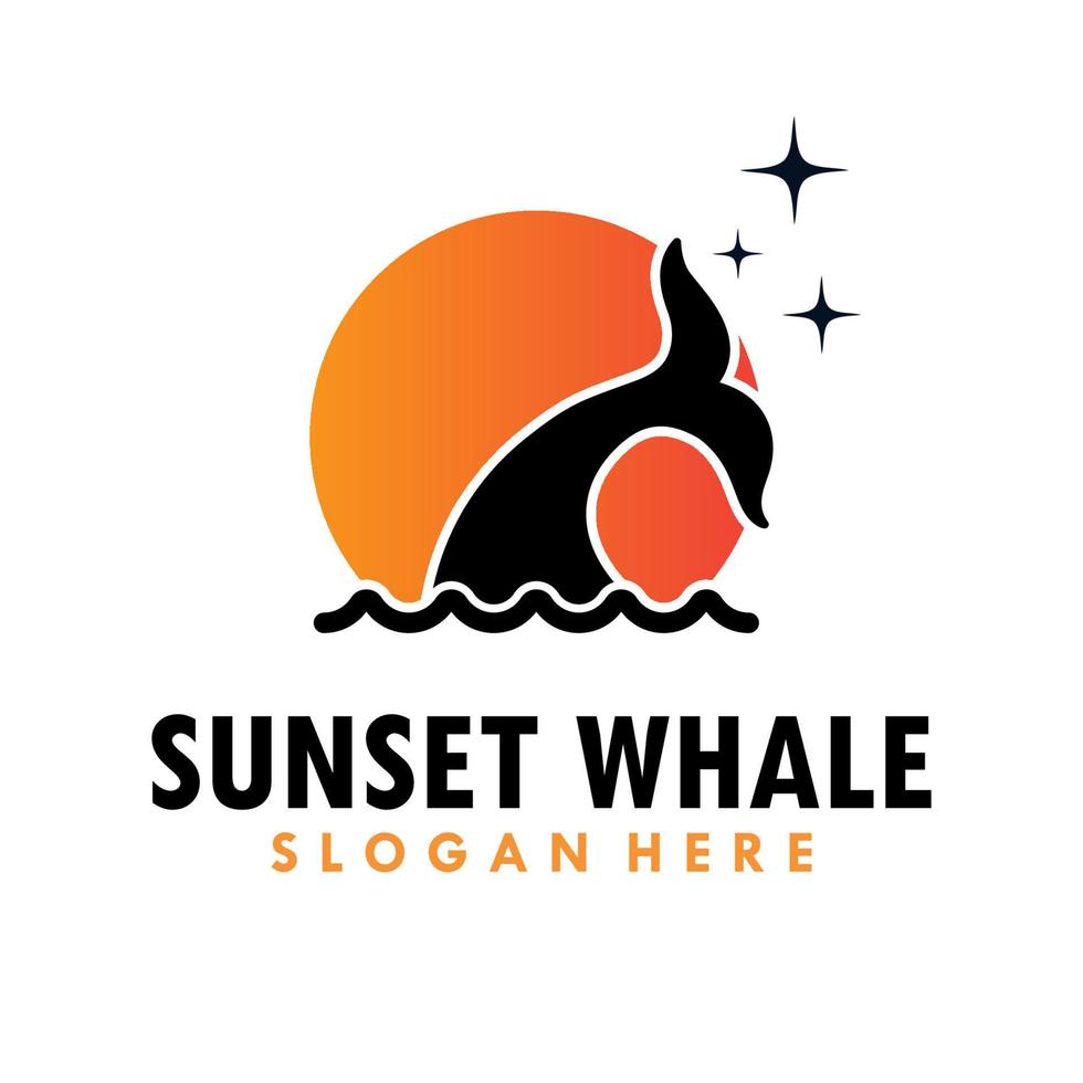 plantilla de diseño de logotipo de puesta de sol de ballena vector