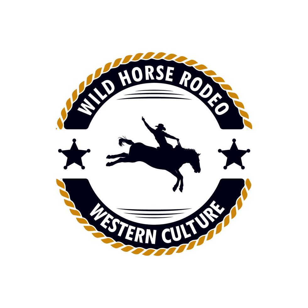 Rodeo cowboy riding horse on a wooden sign, western culture vector