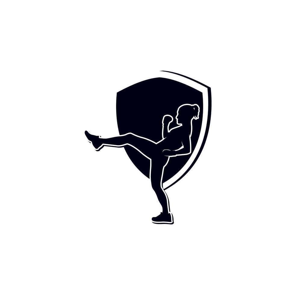 Boxing girl silhouette in fighting logo design vector