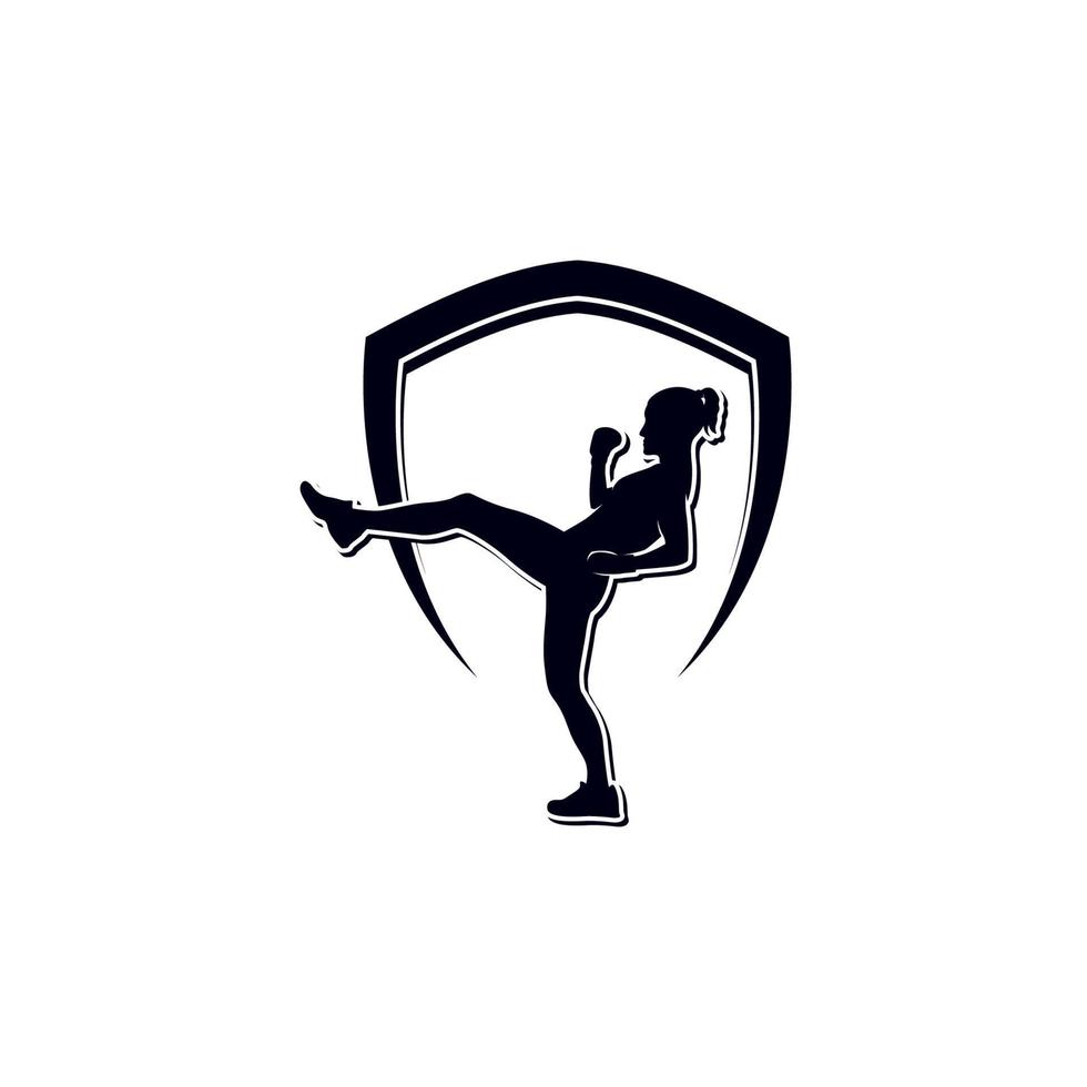 Boxing girl silhouette in fighting logo design vector