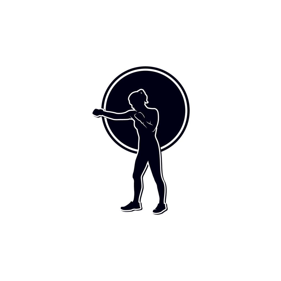 silueta de chica de boxeo en diseño de logotipo de lucha vector