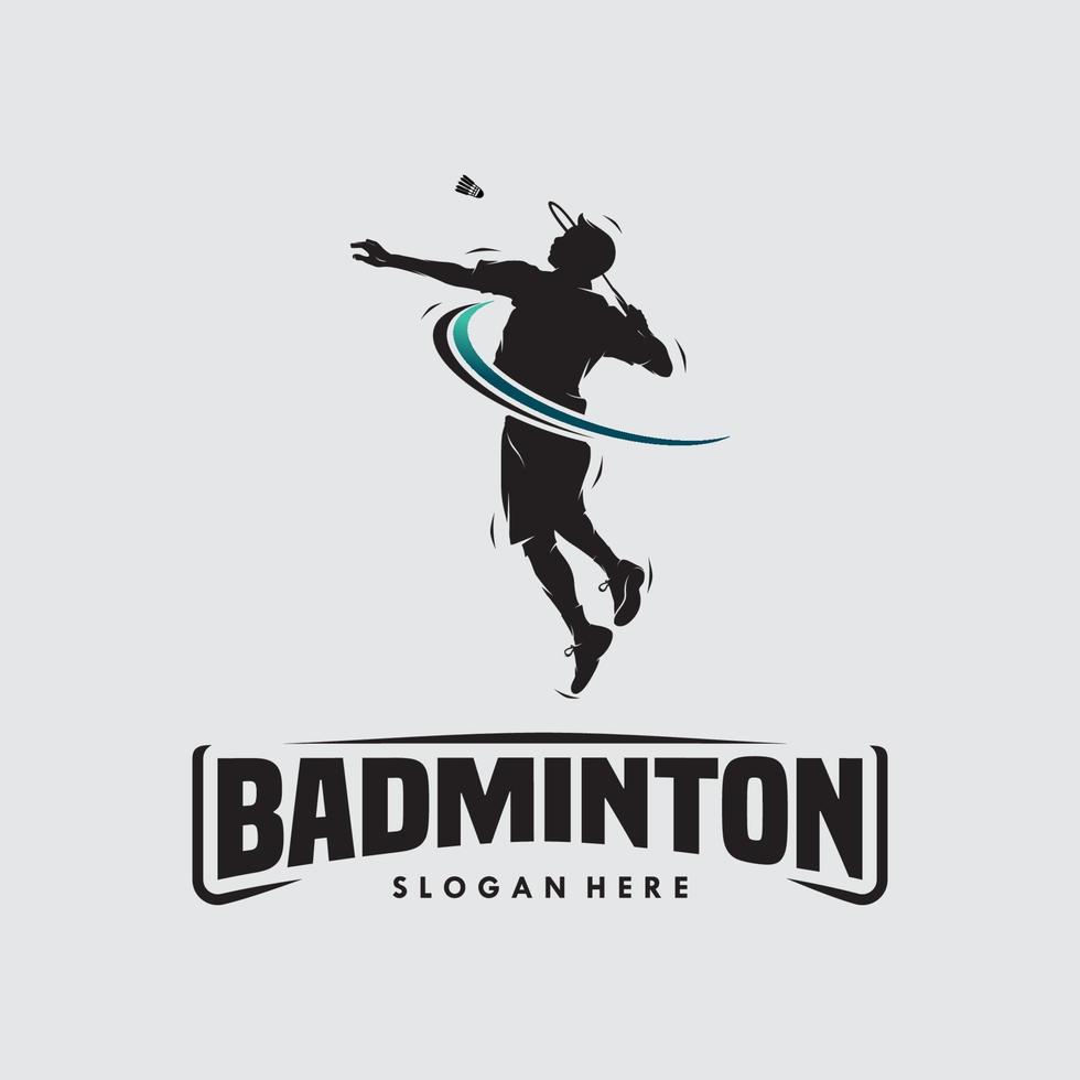 jump smash badminton silhouette logo design vector