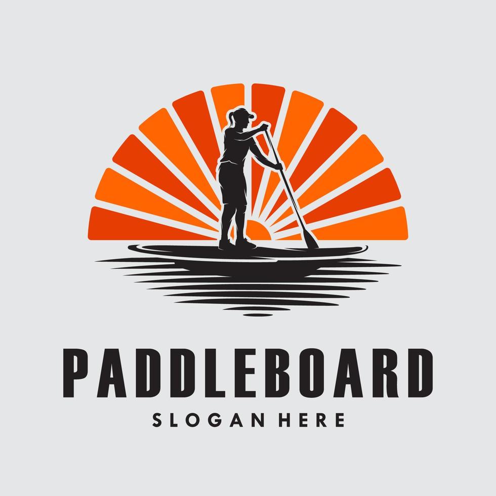 Woman in Paddle board silhouette logo vector design