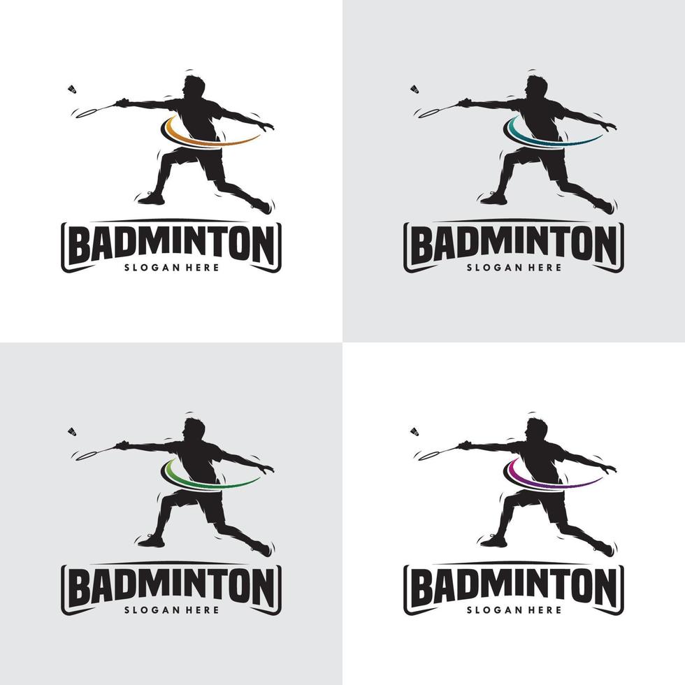 Set of Badminton player silhouette logo design vector