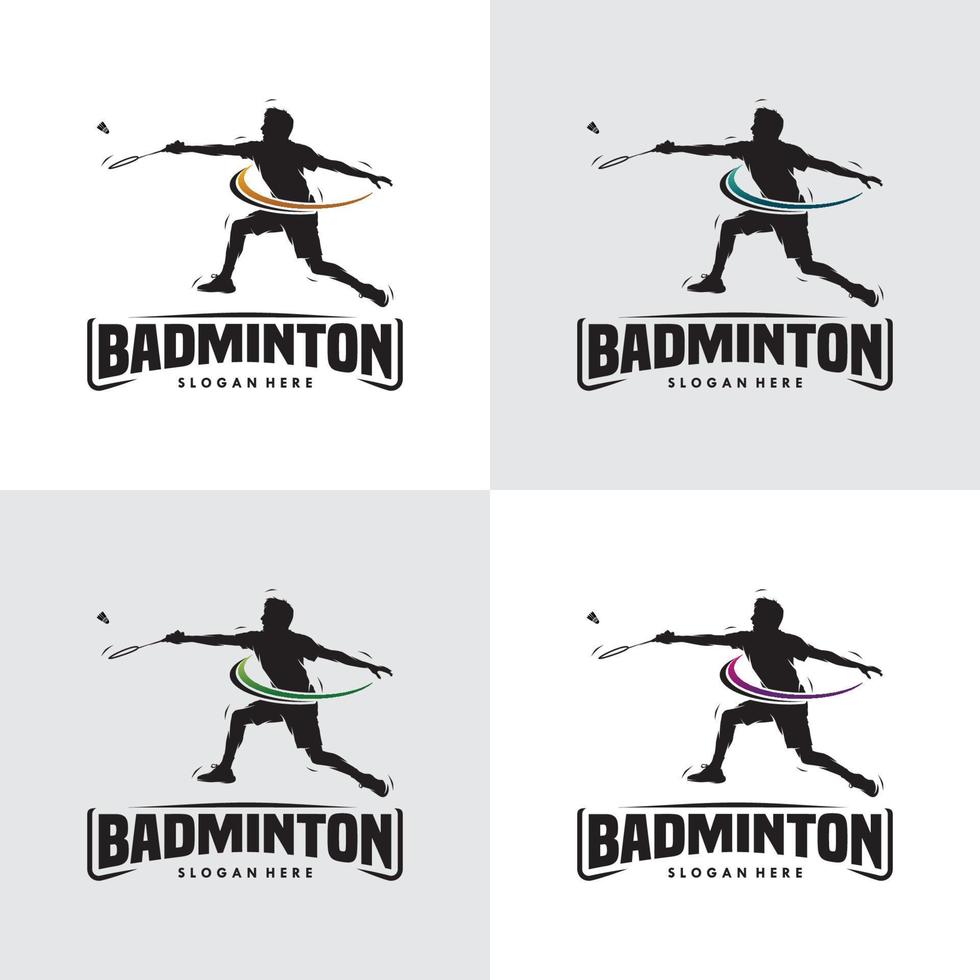 conjunto de diseño de logotipo de silueta de jugador de bádminton vector