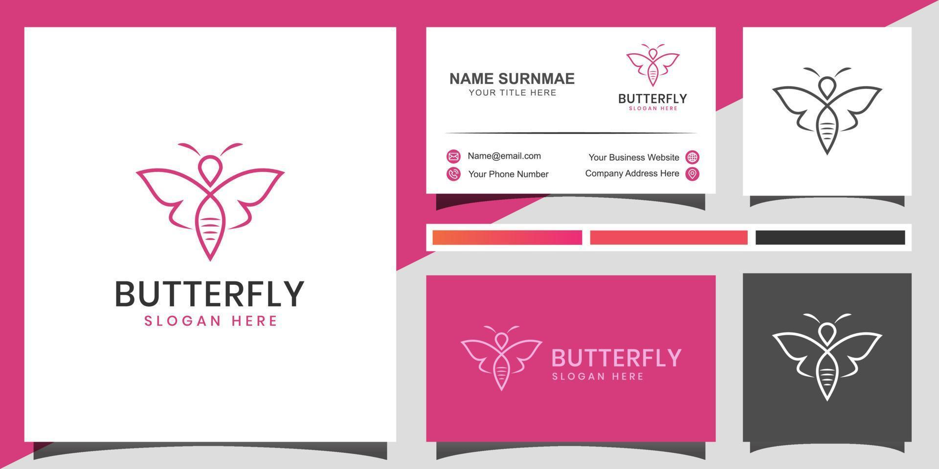 elemento de logotipo abstracto de mariposa de belleza de línea para moda, spa, mujer de belleza, diseño de identidad con tarjeta de visita vector