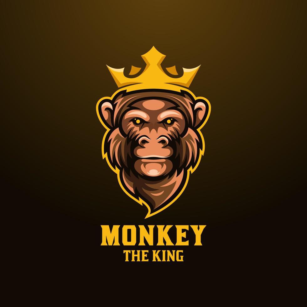 gorilla head mascot vector illustration. monkey king crown logo for gaming, e sport logo team