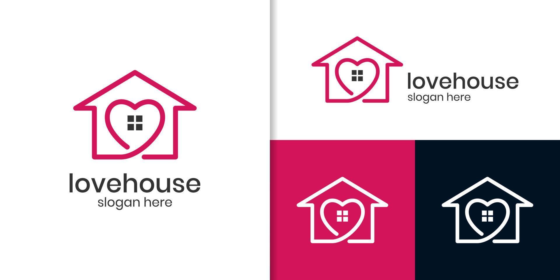 sweet home logo design, line house combined love vector icon symbol