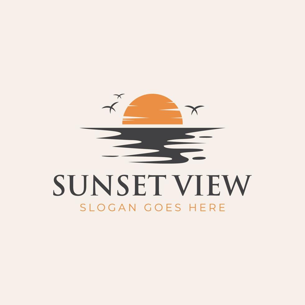 ocean surf vector element logo design for summer beach with sunset, vacation logo illustration