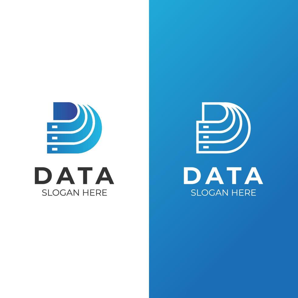 logotipo inicial de la línea d de la letra para el diseño del icono del símbolo del logotipo del documento de datos vector