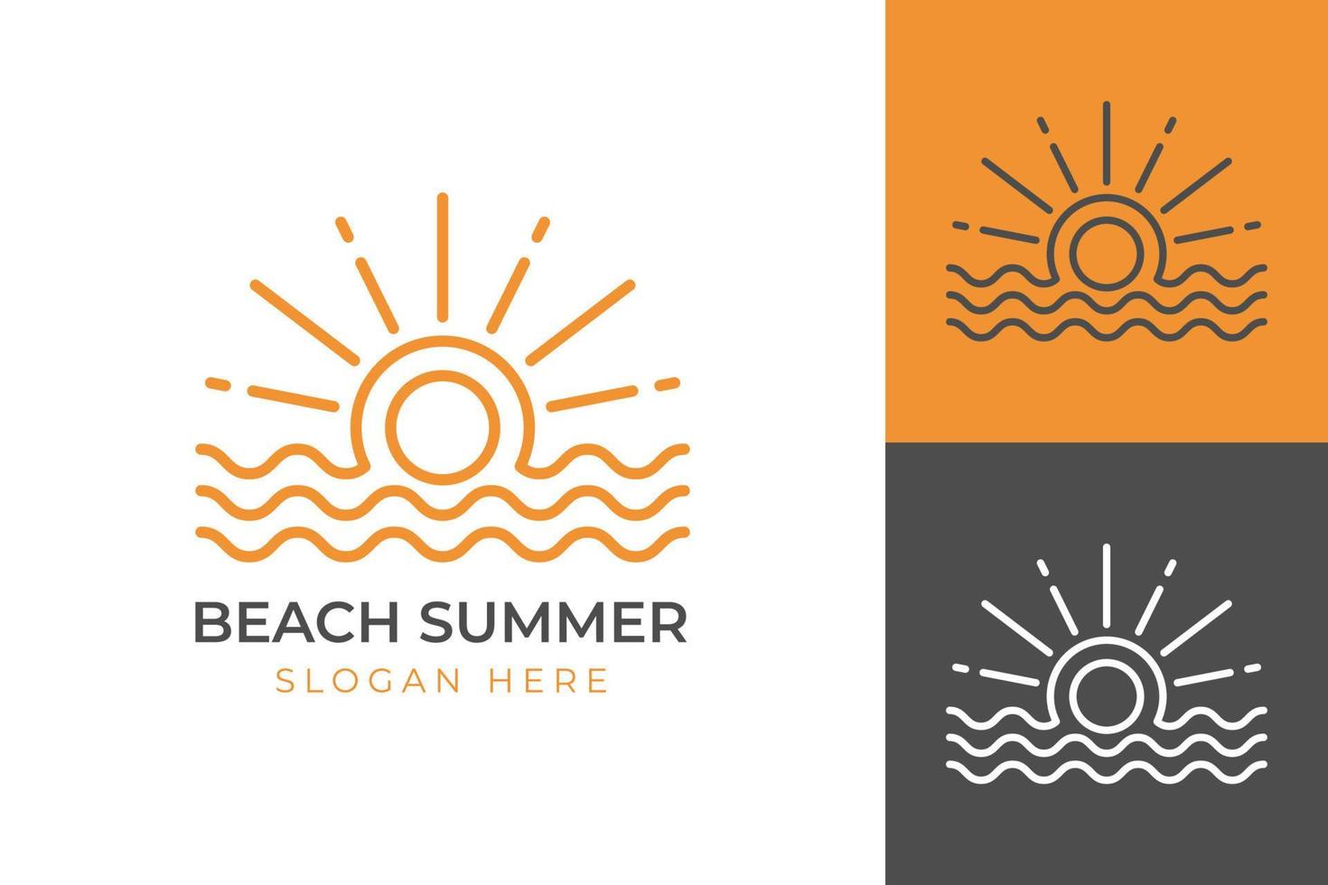 ilustración de arte de línea de diseño de logotipo de verano de playa moderna simple con símbolo de diseño de icono de vector de océano y onda