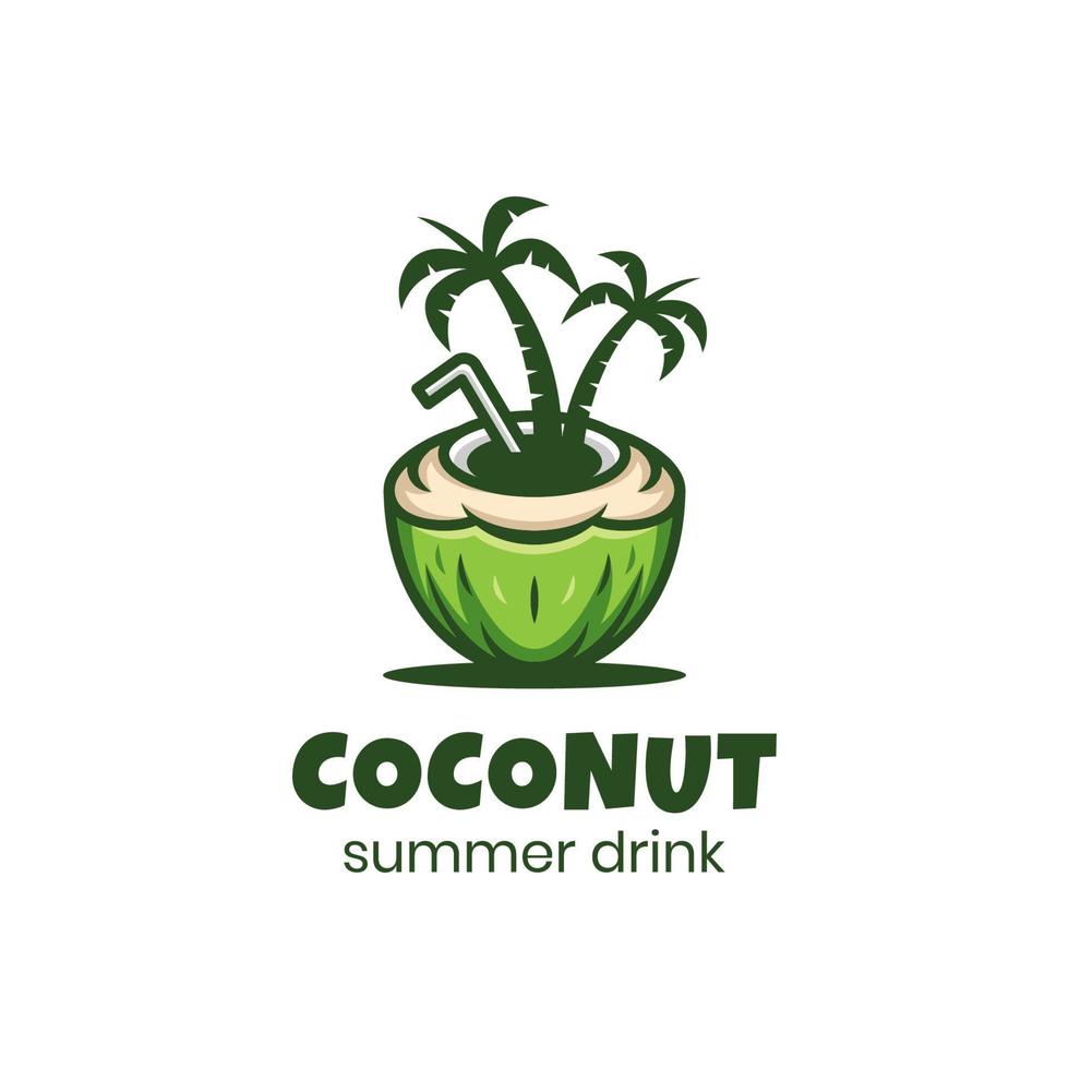 coconut beach logo design with vector palm in beach for summer drink logo template