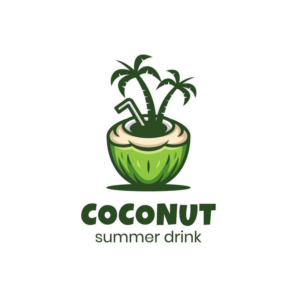 diseño de logotipo de playa de coco con palma vectorial en la playa para plantilla de logotipo de bebida de verano vector