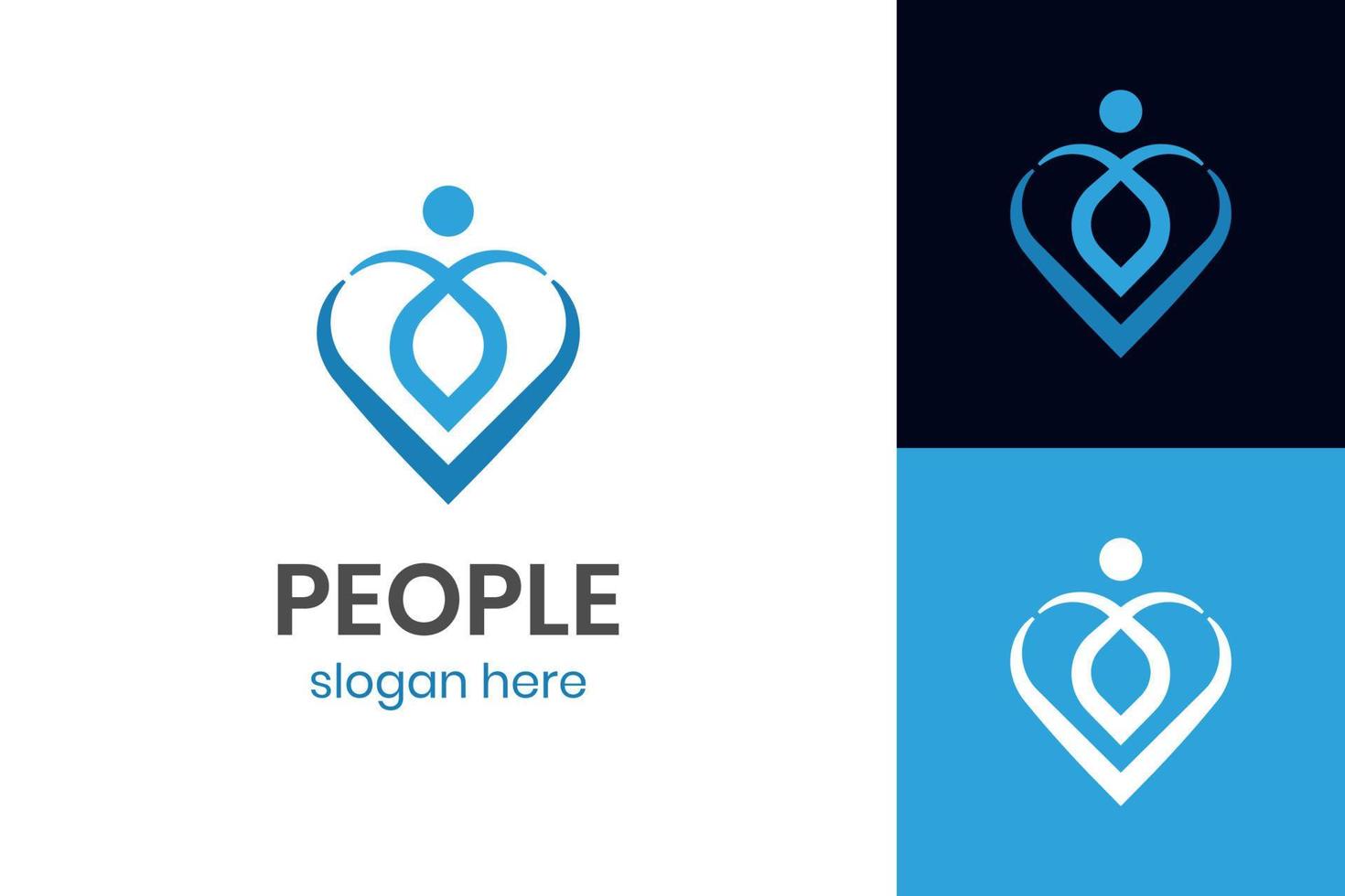 icono del corazón de salud y la gente ama el diseño del logotipo de cuidado para la caridad y el concepto de vector de apoyo, el amor y el vector de vida feliz