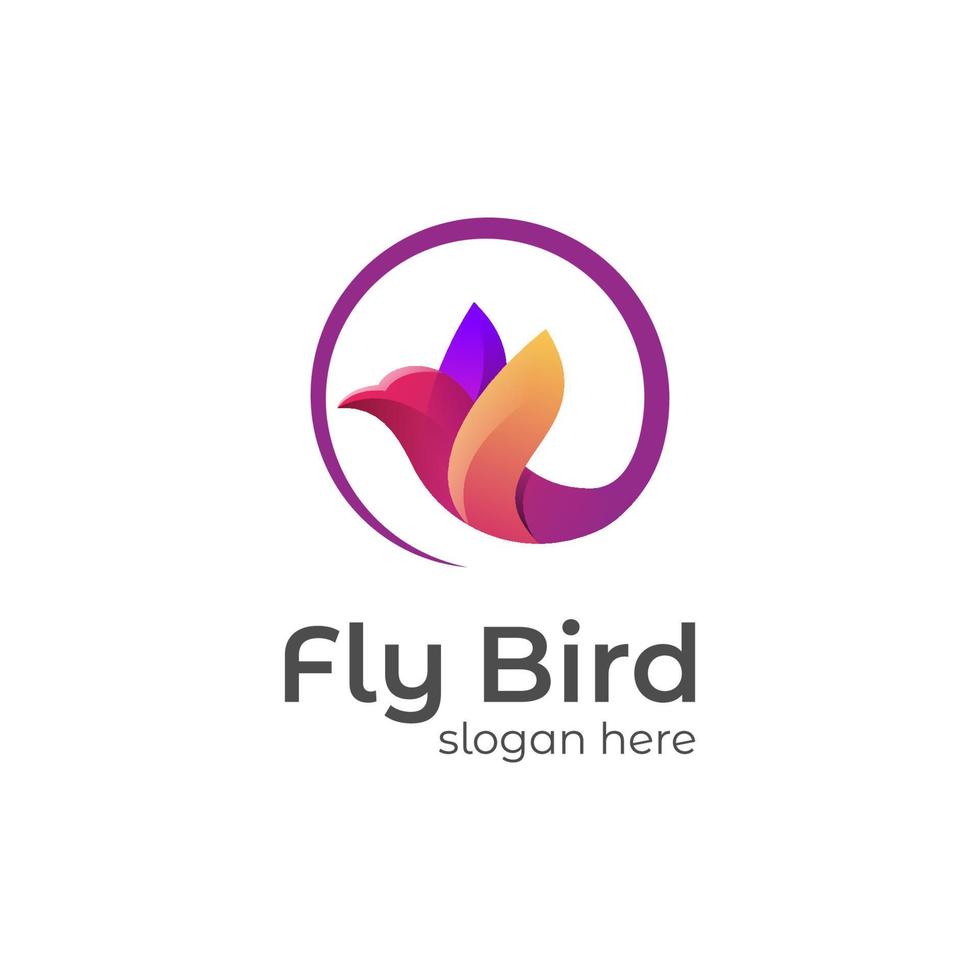 colorful fly bird gradient logo, design concept hummingbird, dove, Colibri vector animal logo