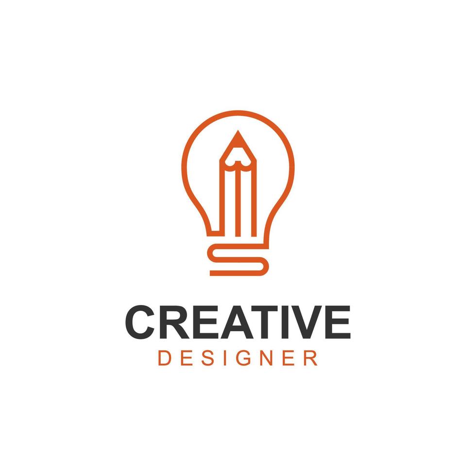 Creative Education logo design with Light bulb and Pencil for Creative idea vector design. Smart writer vector icon symbol