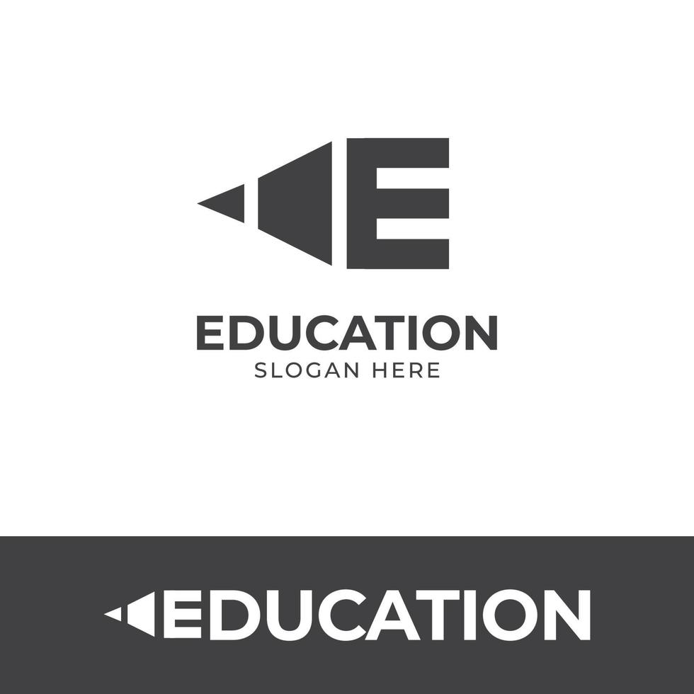 diseño de logotipo de lápiz vectorial para educación con símbolo de icono de letra inicial e, logotipo de aprendizaje de dibujo, logotipo de diseñador vector