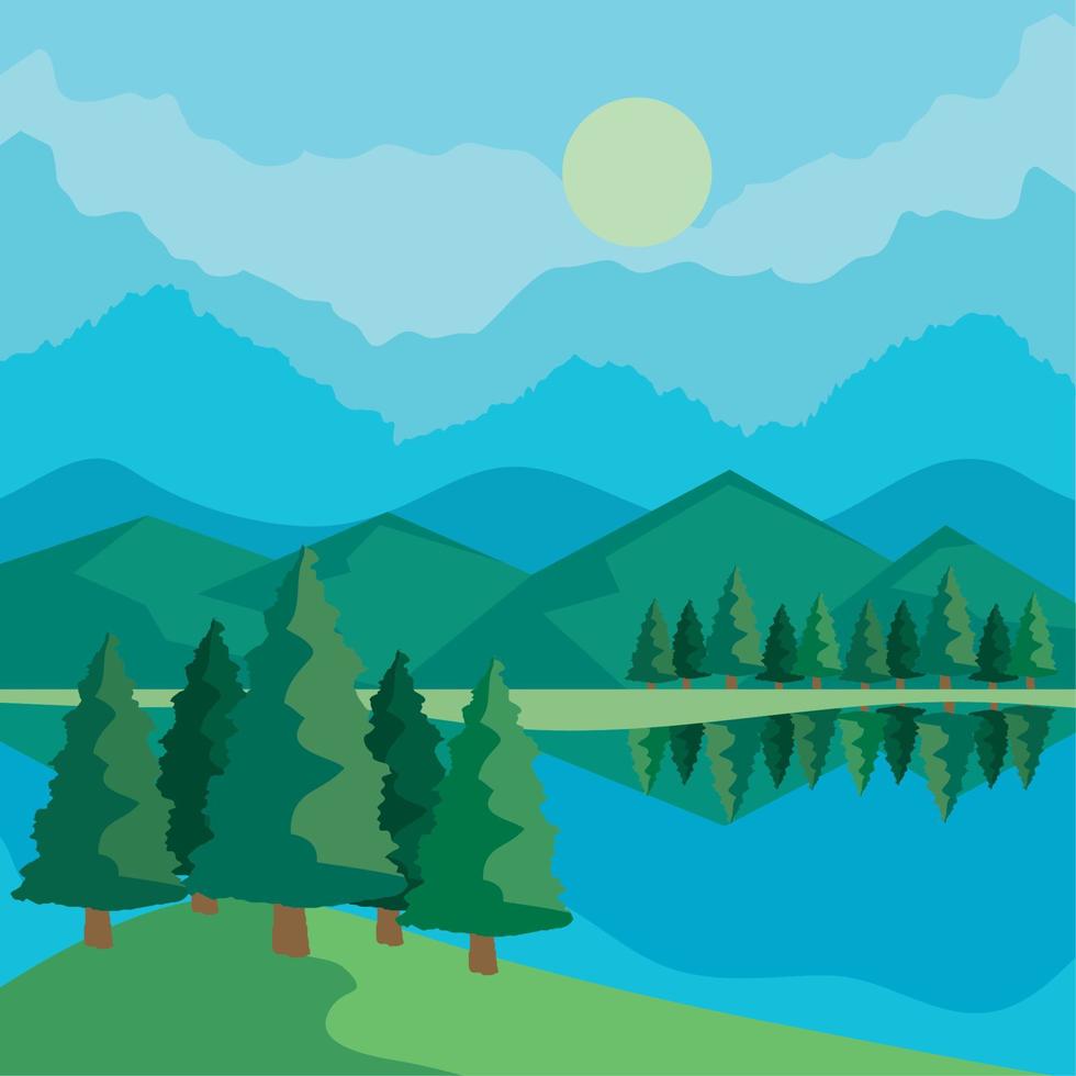 paisaje con la naturaleza del lago vector